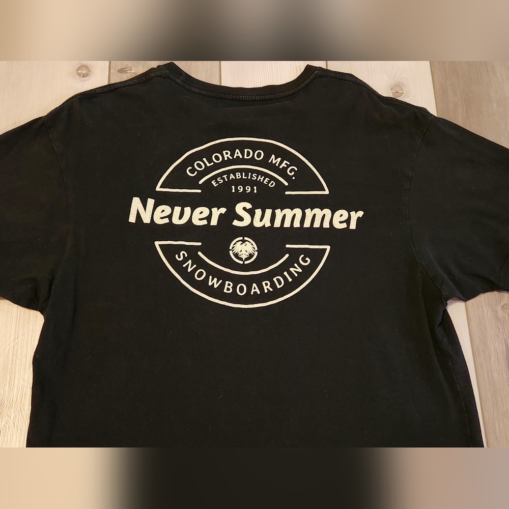 Mens Never Summer Est 1991 Snowboard Colorado Original Large Black T Shirt